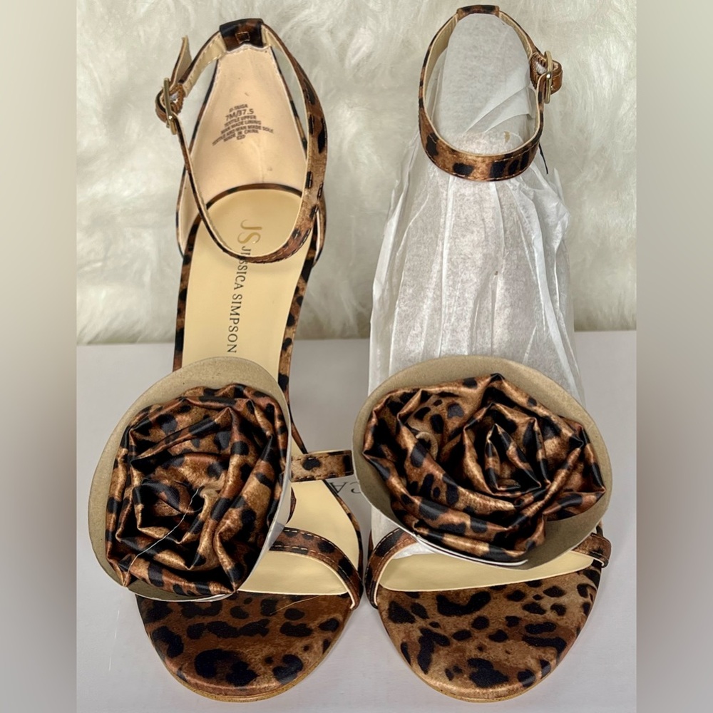 Jessica Simpson Leopard Print Taiga Strappy Heels With Floral Design - Picture 2 of 9
